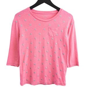 Cherokee Polka Dot Shirt Girls XL 14-16 Pink Silver Glitter 3/4 Sleeve Tee